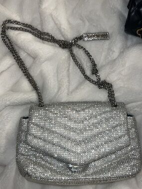 Steve Madden Silver Crystal Shoulder Bag with Chain Strap